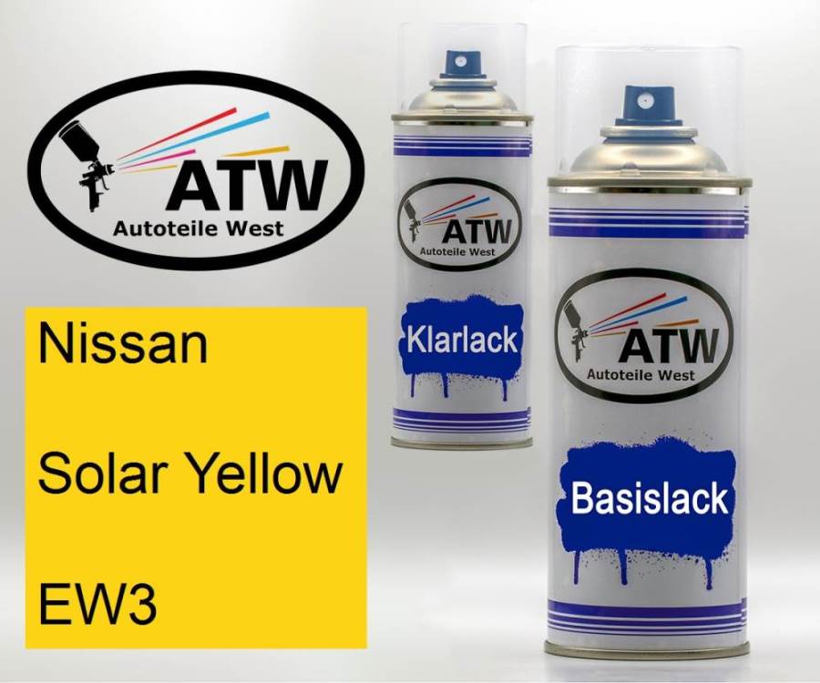 Nissan, Solar Yellow, EW3: 400ml Sprühdose + 400ml Klarlack - Set, von ATW Autoteile West.